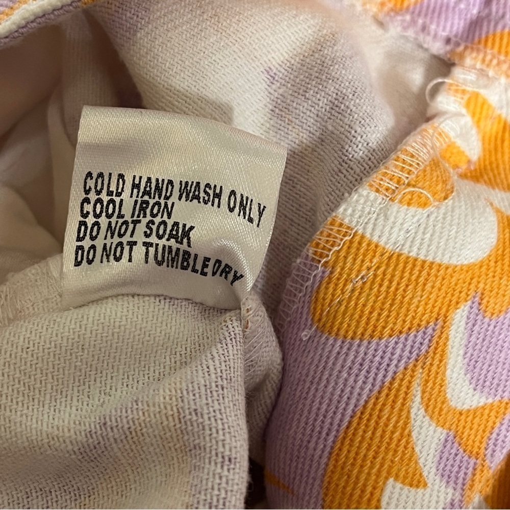 PRINCESS POLLY Jasmina Denim Wide Flare Floral Orange Lavender Size 4 - Picture 8 of 12